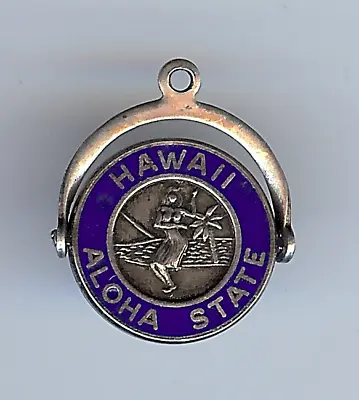 Vintage Sterling Silver Blue Enamel Hawaii Aloha State Hula Girl Spinner Charm • $56.72