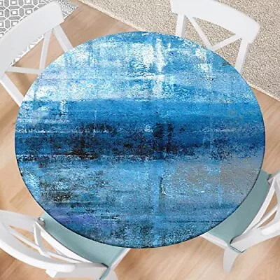 $30.67 • Buy Round Fitted Tablecloth With Elastic Waterproof Blue Grey Table Cloth Round C...