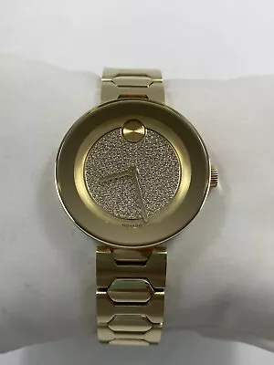 Movado Bold Crystal Pave Dial Gold Tone Stainless Steel Ladies Watch 3600492 • $199.95