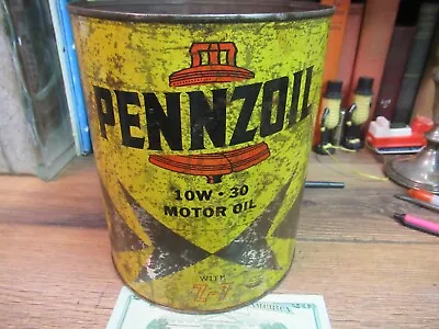 PENNZOIL MOTOR OIL 1 GALLON 4 QT Steel METAL CAN QT Tin RARE GAS FILLING 1960'S • £19.45