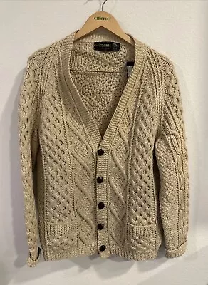 Irish Wool V-Neck Button Sweater Grandfather Cardigan Diamond Stitch Large • $69.99