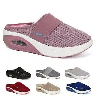 Air Cushion Wedge Slip On Walking Shoes Orthopedic Mesh Diabetic Slider Flatform • £13.59