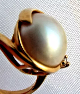 14k Yellow Gold Cultured Mabé 12 Mm Pearl And Diamond 0.02 CTW Ring Sz 8.5 • $295