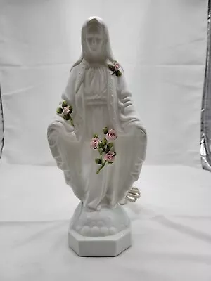 “Touch Of Rose” Madonna Mary Bisque Ceramic 12” LAMP Figurine By Roman • $55.99