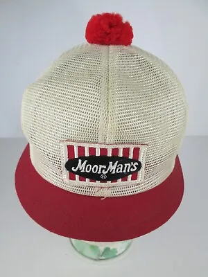 Vintage MoorMan’s Feed Short Brim Mesh Snapback Cap Hat Red Pom Pom • $29.99