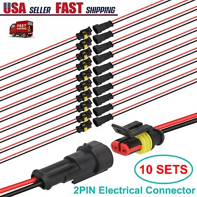 10-Pair Waterproof 12V 2-pin Electrical Wire Connector Plug Cable Boat Car Truck • $10.48