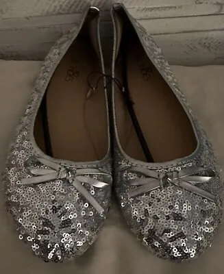 Sh18es  Ballet Flats Slip On Silver Sequins Women’s 10  Wedding Prom • $17.99