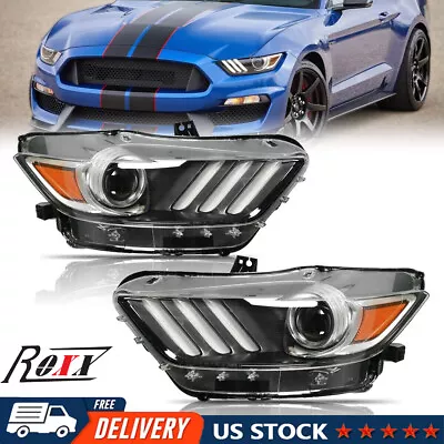 Pair Headlights For 2015-2017 Ford Mustang HID/Xenon Projector DRL Lamps LH+RH • $195.99