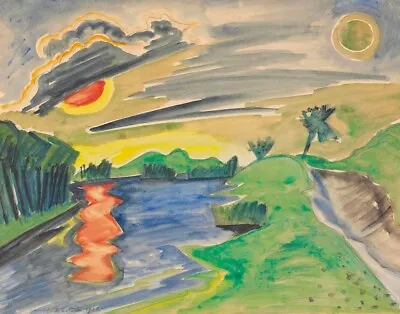 Hermann Max Pechstein Landscape With Water In The Sky Sun And Moon Canvas Print • $39.99