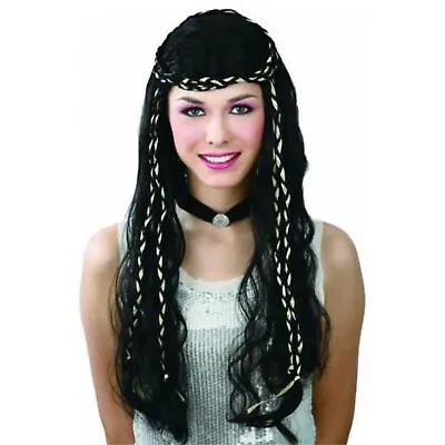 Ladies Black Medieval Princess Wig Egyptian Queen Plaits Fancy Dress Costume • £9.99