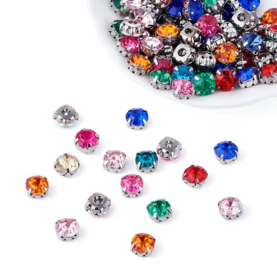  200 X Mixed Color Acrylic Rhinestone Montee Five-Hole Beads With Brass Findings • $7.99