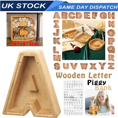 26 Letters Wooden Piggy Bank W/ Name Sticker Personalized Transparent Money Box • £16.99