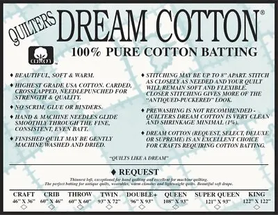 Quilter's Dream Batting Request Craft Cotton (Natural)  • $13.99