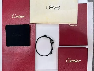 CARTIER 18K WHITE GOLD CERAMIC BLACK CORD BRACELET With  CERTIFICATE • $499