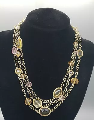 NECKLACE Dana Kellin Jewelry. Gold Tone 3 Strands Multicolored Clear Beads • $22