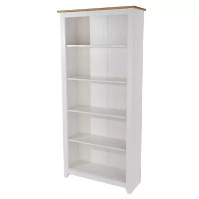 Tall Bookcase White Antique Waxed Pine Adjustable Shelves Solid Pine Top Lossie • £159.99
