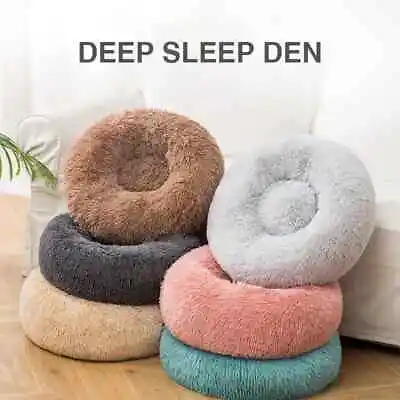 Ultra Fluffy Donut Shaped Pet Dog Cat Bed Plush Soft Warm Calming Sleeping Bed • $18