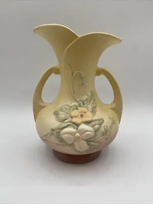 VTG Hull Art Pottery Magnolia Vase Double Handle Flare Top Pink Yellow  CRACK • £21.70