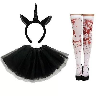 Zombie Unicorn Costume Ladies Kids Ghost Halloween Scary Fancy Dress ZDM31403 UK • £10.87