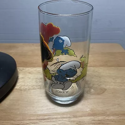 Vintage 1982 Jokey Smurf Collectable Peyo Hardee's Drinking Glass • $6