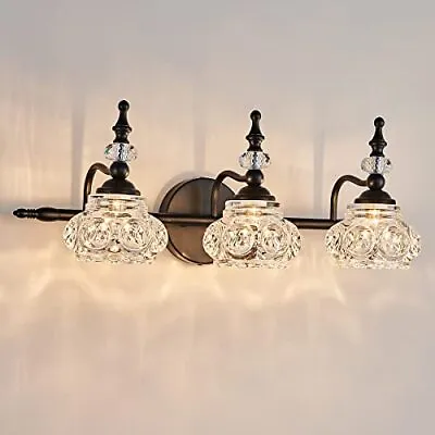 Vintage Bathroom Vanity Light Fixture 3 Lights Bathroom Lighting Painted Black S • $178.35