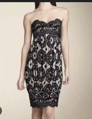 Diane Von Furstenberg Dress Marcell Ivory Black Velvet Burnout Strapless Dress 2 • $25