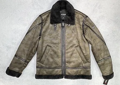 GUESS Mens Faux Shearling Coat Camo And Black Winter Original 2020 Size L NEW • $149