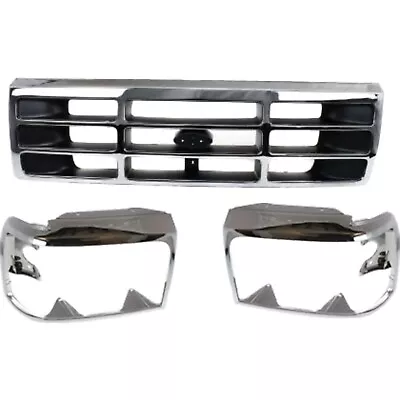 Grille Assembly Headlight Door Kit For 1992-1996 Ford F-150 Bronco Chrome Shell • $131.59