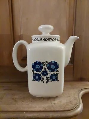 RARE VINTAGE RETRO MID CENTURY BLUE FLOWER 1960/70s CERAMIC TEAPOT COFFEE POT • £15.99