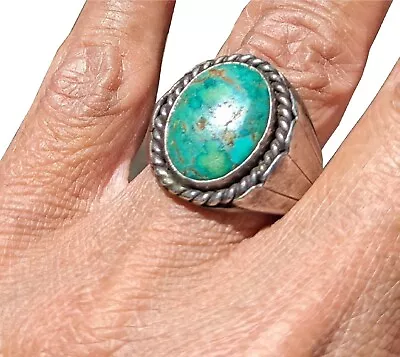Vintage Mens Native American Sterling Silver Navajo Ring Turquoise Sz 10.75 • $120