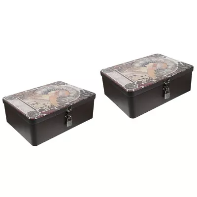  2 PCS Tinplate Storage Box Vintage Jewelry Case Desktop Organizer • £17.19