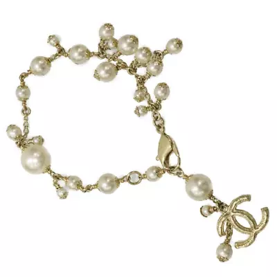 CHANEL Bracelet AUTH Coco Mark CC Chain Logo Vintage Gold Fake Pearl 20㎝ GP　F/S • $992.99