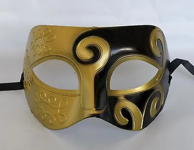 Greek / Roman / Venetian Mens Male Masquerade Party Mask - Black & Gold *NEW* • $12.55