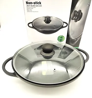 Non-stick Deep Frying Die Cast Wok/pot With Lid & Handles-karahi/kadai Wok • £13.99