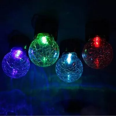 Solar Lights Glass Hanging Crackle Ball X 3 Colour Changing Garden Patio Camping • £12.99