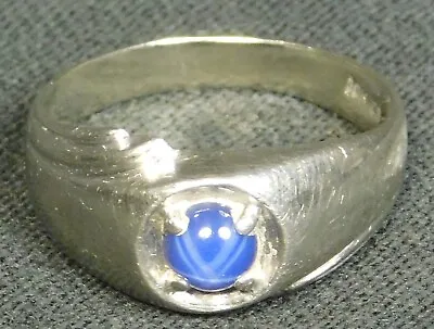 Mens Vintage Modern BLUE Linde Star Sapphire Ring Size 9.5 White Gold 10K Estate • $148