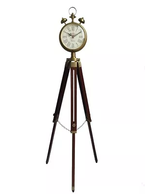 Antique Wood Floor Clock With Wooden Tripod Stand For Home Hotel Office Decorate • $288.02