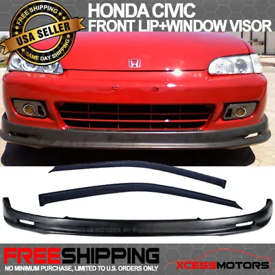Fits 92-95 Honda Civic EG 2/3Dr Front Bumper Lip Spoiler PP + Side Window Visors • $76.99