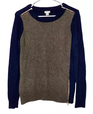 J. Crew Womens S Colorblock Sweater Wool Blend Crewneck Pullover Zip Accents • $17.99