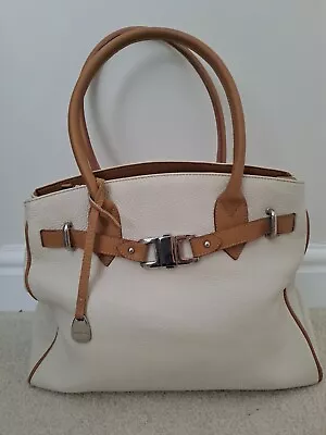 Cream & Tan Italian Leather Handbag • £14.99