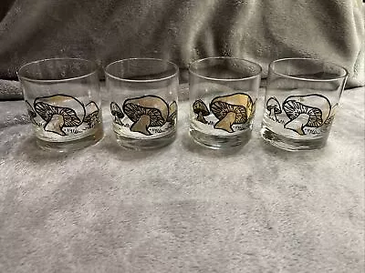 Set Of 4 MCM Couroc Mushroom 22k Gold Overlay Cocktail Old Fashioned Glasses • $49.99