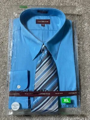 Covington Shirt Tie Set Mens 17-17.5 XL 34/35 Easy Care Lightweight Blue • $35.99