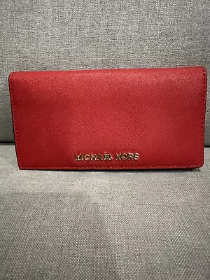 Michael Kors Women Jet Set Travel  Trifold Wallet Clutch In Red • $20