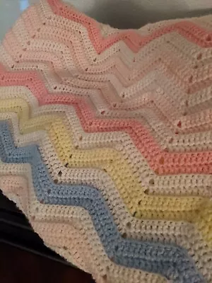 Handmade Crochet Baby Blanket Afghan Chevron Pastel • $19