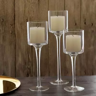 3pcs Tall Glass Large Candle Holders Centrepiece Tea Light Wedding XMAS Décor • £12.94