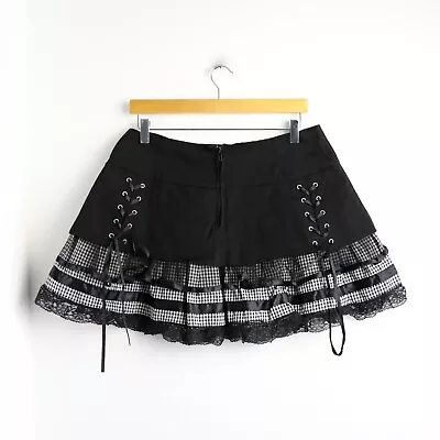 Hell Bunny Gothic Black White Lace-up Mini Skirt Low Rise S Visual Key Lolita • $56