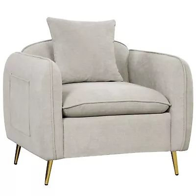 Modern Upholstered Chenille Velve Accent Chair Comfortable Armchair W/ Metal Leg • £139.95