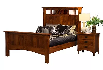 Amish Mission Arts And Crafts Bed Solid Wood Slat Corbel Headboard • $2699