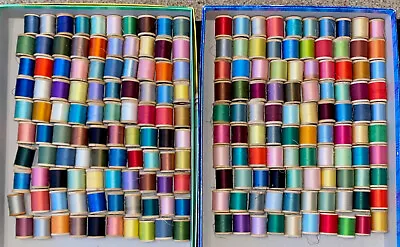 COLORFUL LOT 200 VINTAGE WOODEN SPOOLS OF SEWING THREAD Vtg • $79.99