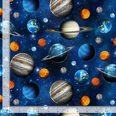 Space Fabric | Science & Math Planet Allover Blue | Timeless Treasures YARD • $10.98